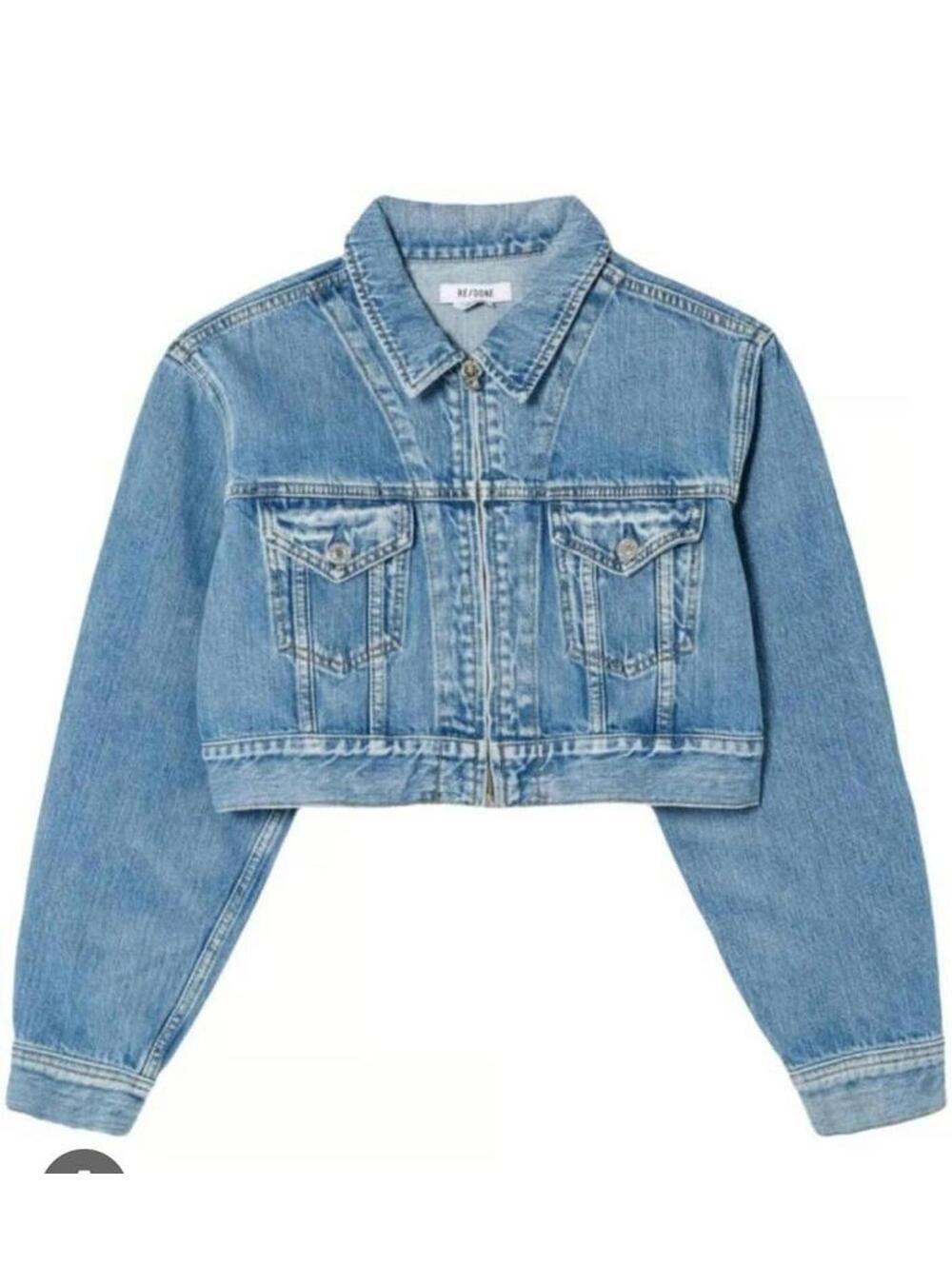 RE/DONE Zip Front Denim Cropped Trucker Jacket (L)